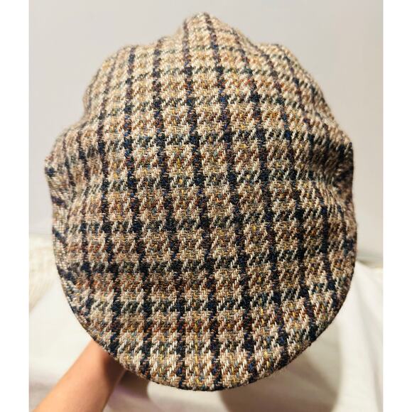 Pitlochry Tweed Herringbone Plaid Wool Baker Boy Hat Size Medium Vtg Golf - Picture 5 of 6